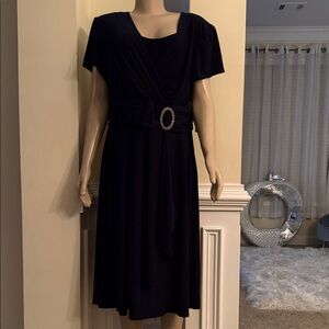 R&M Richards Navy Midi Dress with Embellished Waist